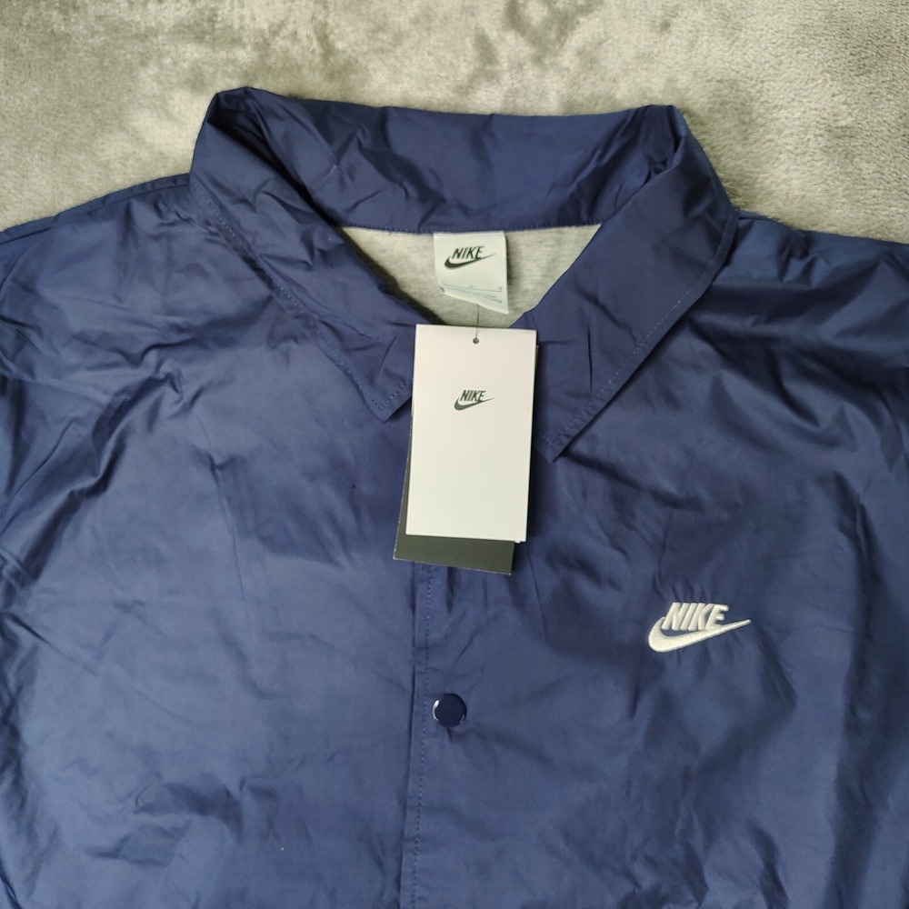Nike Coaches Jacket Mens S Navy Blue Solid Loose Fit Jersey Lined Snap Front - Picture 4 of 15